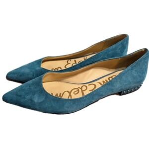 Sam Edelman Teal Suede Pointed Toe Flats Stud Heel Womens Size 7